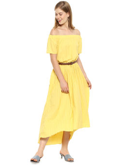 PINACOLADA - Women Stylish Yellow Solid With Belt Casual Dress