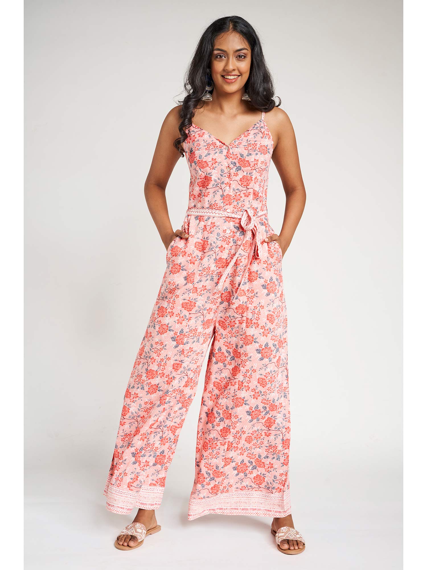 Buy Global Desi Pink Floral Jumpsuit 
