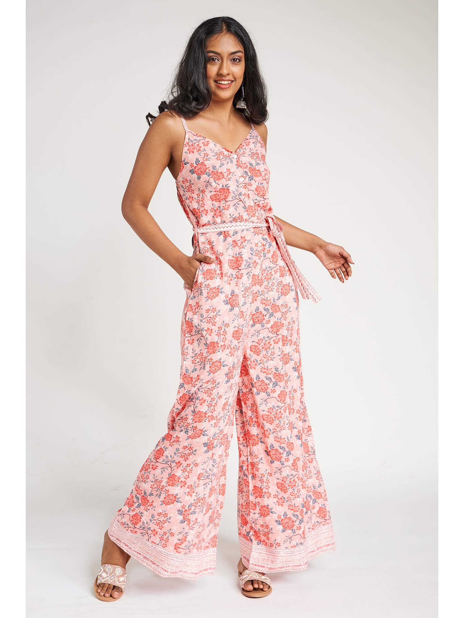 Buy Global Desi Pink Floral Jumpsuit 