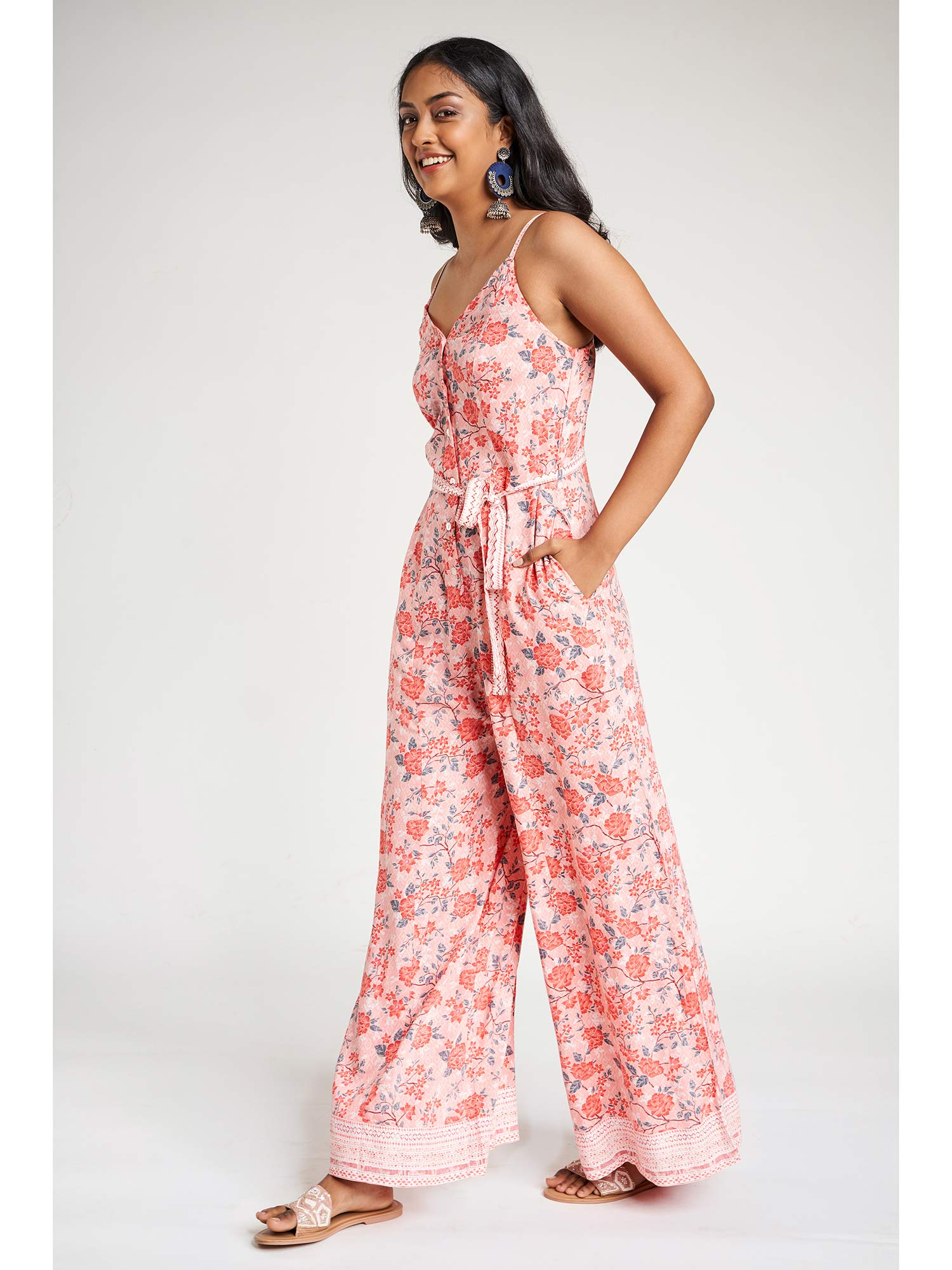 Buy Global Desi Pink Floral Jumpsuit 