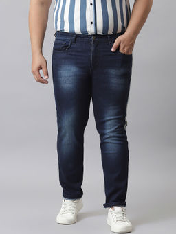 Instafab Plus - Men Striped Stylish Casual Denim Jeans
