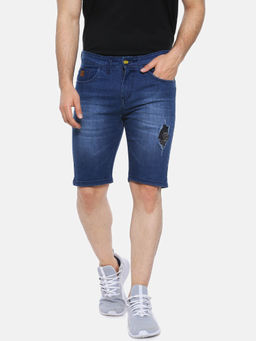 Campus Sutra - Men Solid Denim Dark Blue Denim Shorts