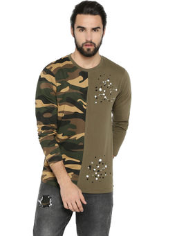 Campus Sutra - Men Military Camouflage Round Neck Multicolor T-Shirt