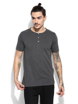 Campus Sutra - Charcoal Self Design T-Shirt