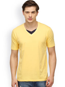 Campus Sutra - Men Solid V Neck Yellow T-Shirt