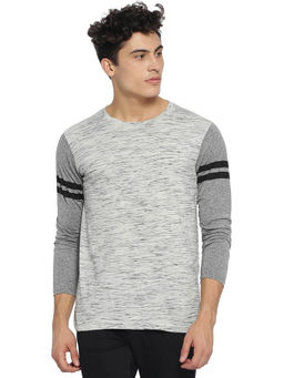 Campus Sutra - Men Round Neck Full Sleeve Cream T-Shirt