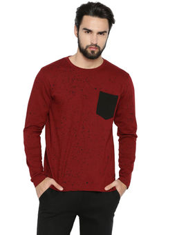 Campus Sutra - Men Self Design Round Neck Maroon T-Shirt