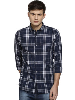 Campus Sutra - Men Checkered Casual Blue Shirt
