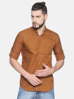 Campus Sutra - Men Solid Casual Gold Shirt
