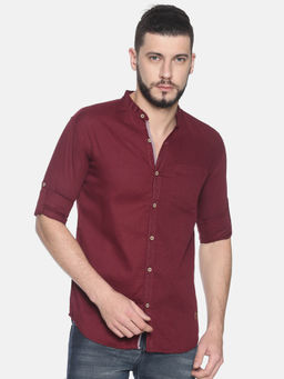 Campus Sutra - Men Solid Casual Maroon Shirt