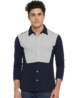 Campus Sutra - Men Color Block Casual Blue, Grey Shirt