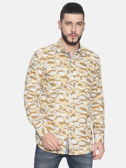 Campus Sutra - Men Self Design Casual Cream Shirt