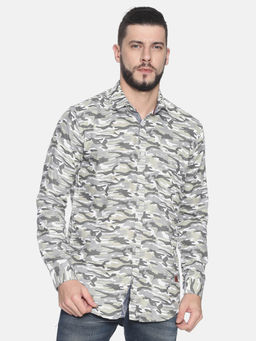 Campus Sutra - Men Self Design Casual Grey Shirt