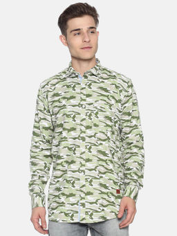 Campus Sutra - Men Printed Casual Green, White, Light Green Shirt