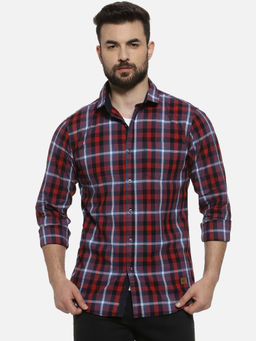 Campus Sutra - Men Checkered Casual Maroon Shirt