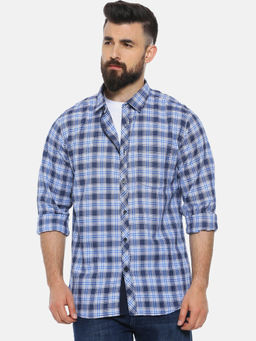 Campus Sutra - Men Checkered Casual Blue Shirt