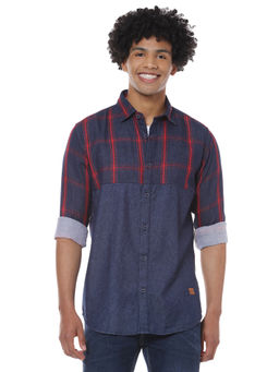 Campus Sutra - Men Checkered Casual Blue Shirt