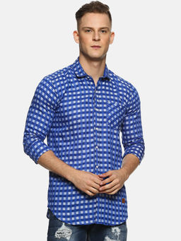 Campus Sutra - Men Checkered Casual Blue Shirt