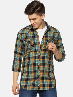 Campus Sutra - Men Checkered Casual Green Shirt