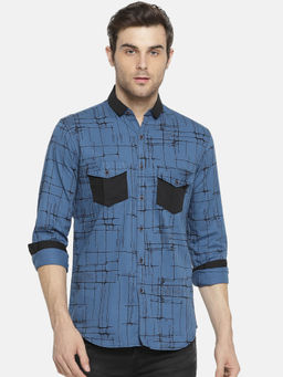 Campus Sutra - Men Checkered Casual Blue Shirt