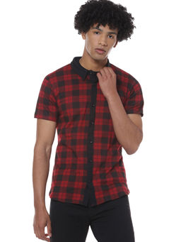 Campus Sutra - Men Checkered Casual Red, Black Shirt