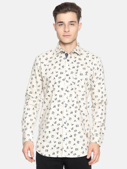 Campus Sutra - Men Printed Casual Cream Shirt