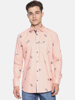 Campus Sutra - Men Printed Casual Pink Shirt