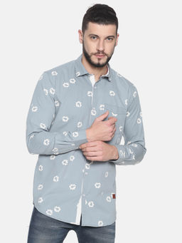 Campus Sutra - Men Floral Print Casual Grey Shirt
