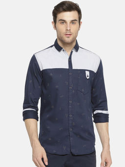 Campus Sutra - Men Printed Casual Blue Shirt