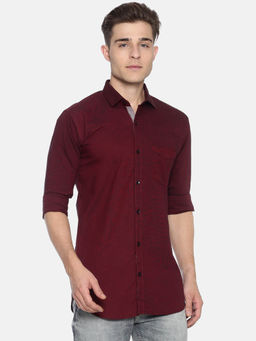 Campus Sutra - Men Self Design Casual Maroon Shirt
