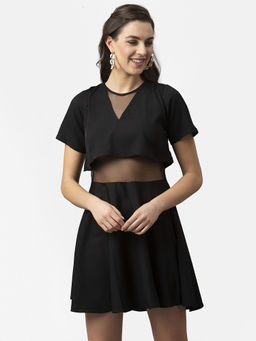 Style Quotient - Black Solid Fit And Flare Dress