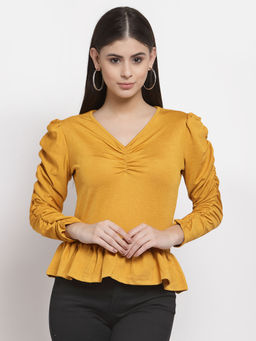 Style Quotient - Women Mustard Yellow Peplum Top