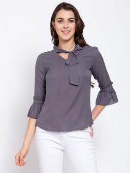 Style Quotient - Women Solid Grey Polymoss Regular smart casual Top