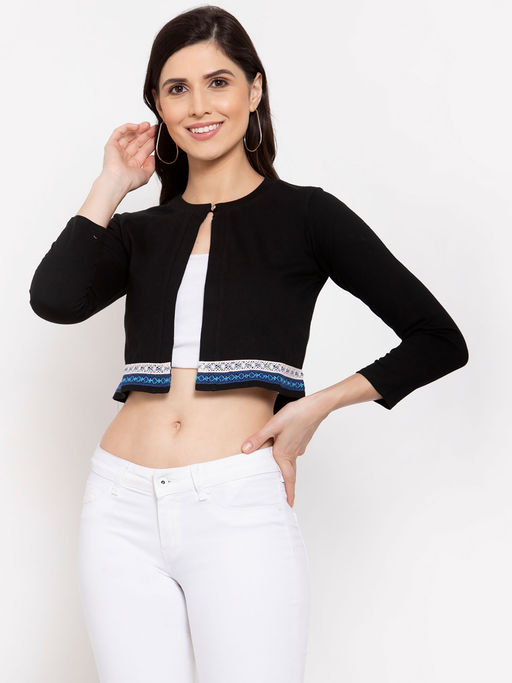 Buy Style Quotient Black Solid Crop Shrug Online