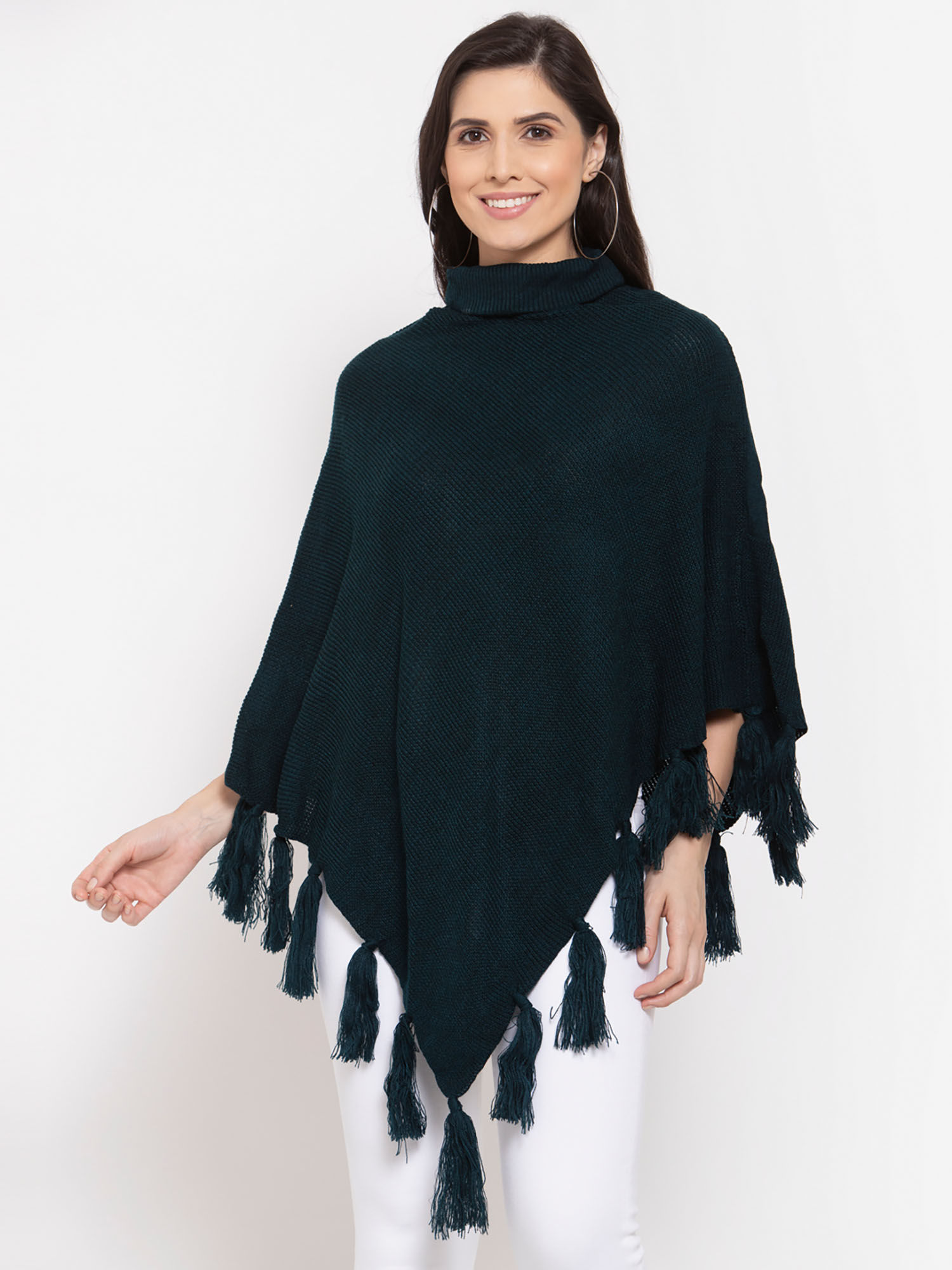 style quotient Teal Blue Poncho with Fringed Detail-picture-16