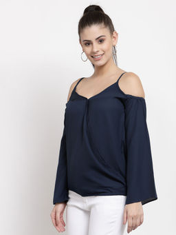 Style Quotient - Women Navy Blue Crepe Regular Top