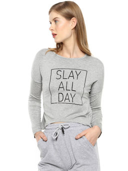 PINACOLADA - Women Stylish Grey Printed Full Sleeve Casual Tops