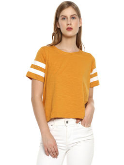 PINACOLADA - Women Stylish Mustard Solid Half Sleeve Casual Tops