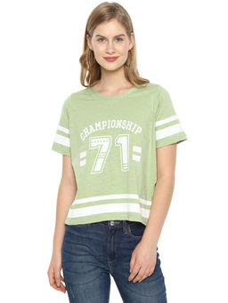PINACOLADA - Women Stylish Green Printed Half Sleeve Casual Tops