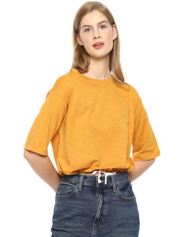 PINACOLADA - Women Stylish Mustard Solid Half Sleeve Drawstring Casual Tops