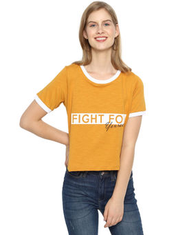 PINACOLADA - Women Stylish Mustard Printed Half Sleeve Casual Tops