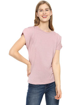 PINACOLADA - Women Stylish Light Lavender Solid Short Sleeve Casual Tops