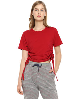 PINACOLADA - Women Stylish Red Solid Half Sleeve Casual Tops
