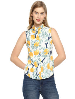 PINACOLADA - Women Stylish White Floral Design Sleeveless Casual Tops