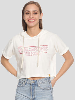 PINACOLADA - Women Casual Half Sleeve Printed White Top