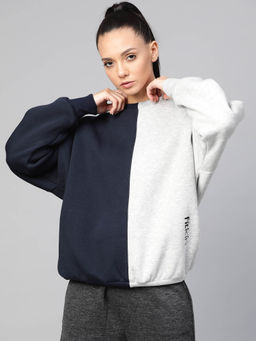 Fitkin - Women Half An Half Style Fleece Winter Sweatshirt - Blue