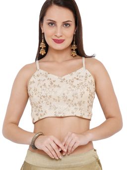 SALWAR STUDIO - Women's Beige Tissue Stitched Saree Blouse
