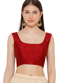 SALWAR STUDIO - Maroon Dupion Silk Readymade Saree Blouse