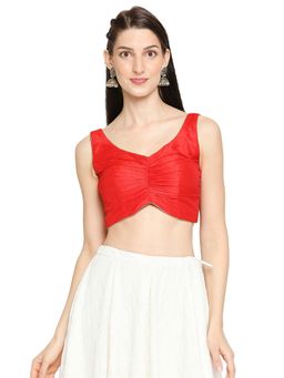 SALWAR STUDIO - Women's Red Silk Readymade Saree Blouse