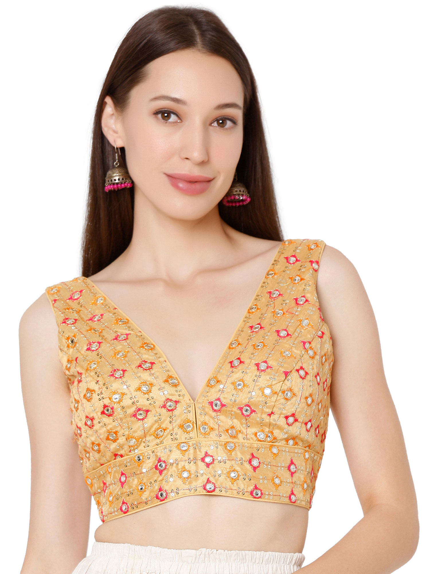 Golden colour readymade blouse online clearance